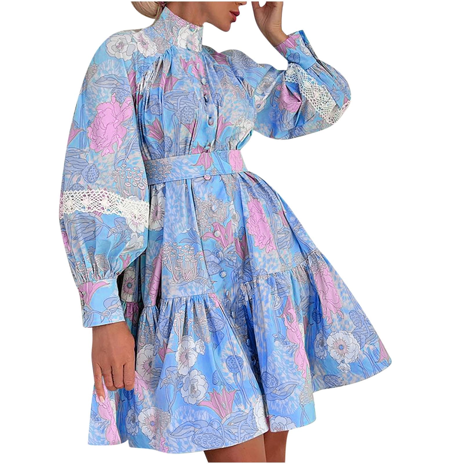 Orange Abstract Print Smocked Lantern Sleeve Ruffle Mini Dress