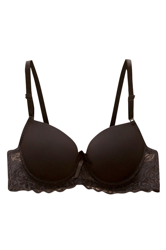 Women's Full Coverage Push Up Bra Padded Bras Wired T-Shirt Bras with Rose Lace Wings Lace Band