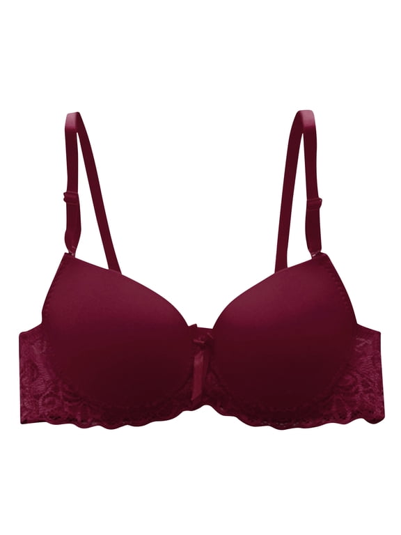 Women's Full Coverage Push Up Bra Padded Bras Wired T-Shirt Bras with Rose Lace Wings Lace Band