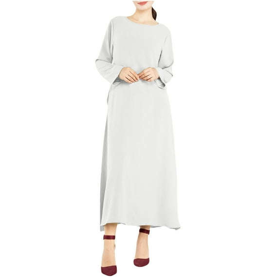 SCSAlgin Women's Long Sleeve Crew Neck Dress Casual Solid Color Dresses with Pockets Flowing Split Maxi Dress