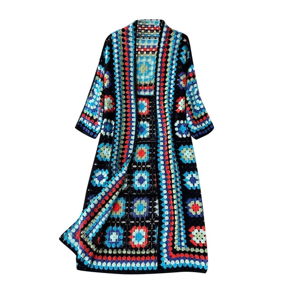 SCSAlgin Women's Long Sleeve Retro Openwork Crochet Embroidery Bohemian Holiday Knit Cardigan Sweater