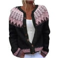 thumbnail image 1 of SCSAlgin Women's Long Sleeve Retro Print Cardigan V Neck Open Front Button Down Fall Knitted Sweaters, 1 of 3