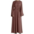 thumbnail image 1 of SCSAlgin Women's Muslim Kaftan Abaya Dress Long Sleeve Self Tie Maxi Dress Middle East Arabian Robe Gown, 1 of 5