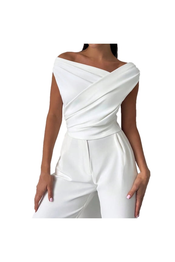 Women's Off The Shoulder Wrap Tank Top Sleeveless Tight Elegant Formal Party Going Out Tops