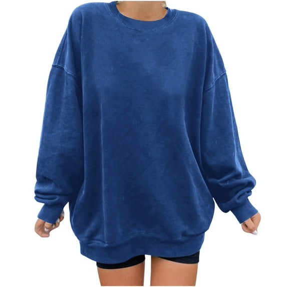 SCSAlgin Women's Oversized Long Sleeve Sweatshirts Pure Color Round Neck Casual Pullover Shirt