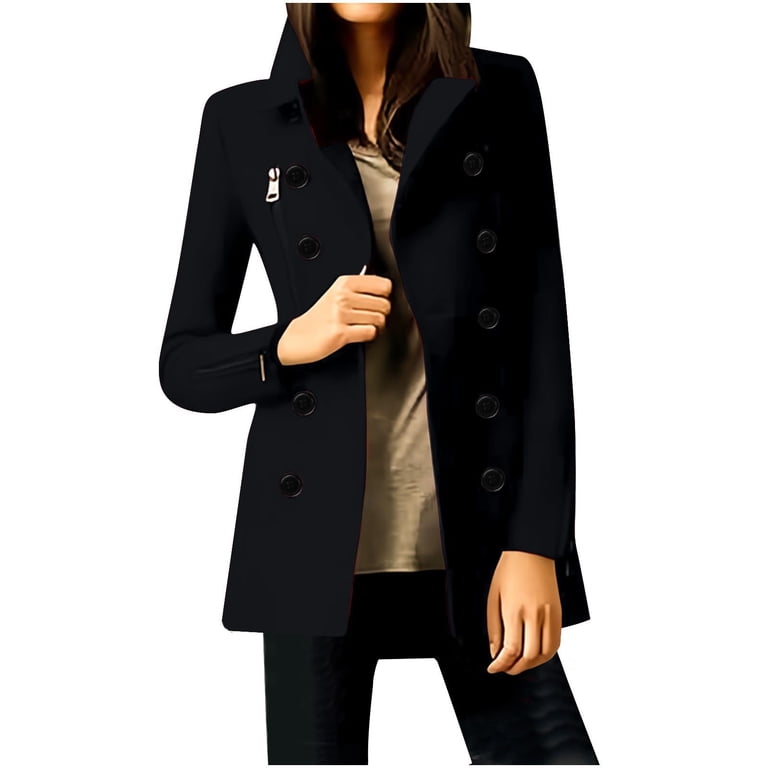 SCSAlgin Women's Pea Coat Collar Double Breasted Winter Short