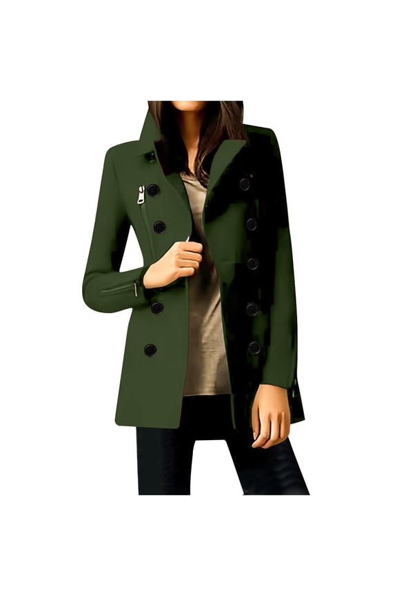 Women's Pea Coat Collar Double Breasted Winter Short Trench Coat Double Breasted Wool Jackets Loose Fit Outwear