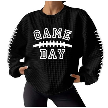 SCSAlgin Women's Pullover Sweatshirt Game Day Printed Waffle Tshirts Long Sleeve Crew Neck Tops
