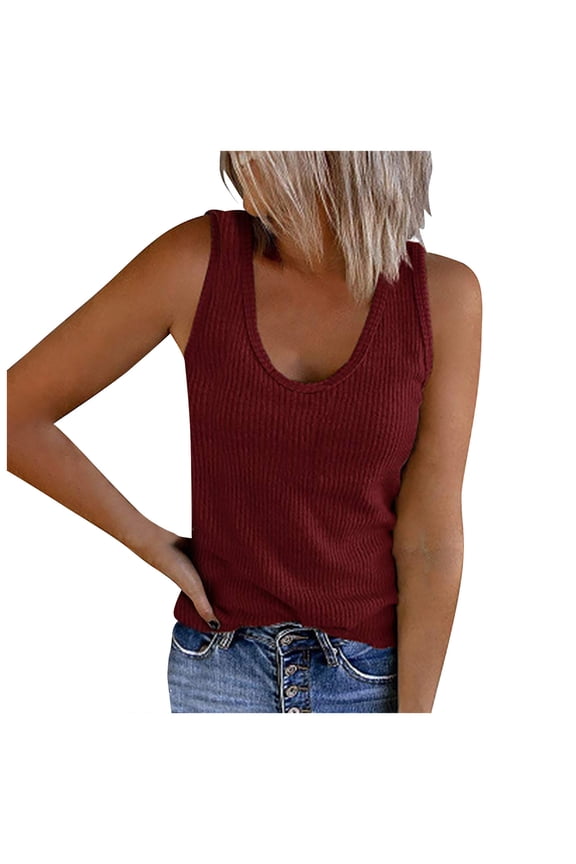 Women's Ribbed Tank Tops Knit Scoop Neck Sleeveless Fitted Casual Tops Summer Basic Tee Shirts