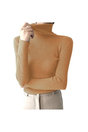 Women's Ribbed Turtleneck Sweater Long Sleeve Knitted Solid Basic Great Stretchy Slim Fit Tops