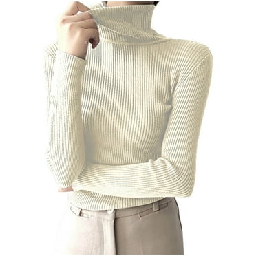 SCSAlgin Women's Ribbed Turtleneck Sweater Long Sleeve Knitted Solid Basic Great Stretchy Slim Fit Tops