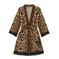 thumbnail image 1 of SCSAlgin Women's Satin Leopard Print Lace Trim Long Sleeve Belted Night Robe, 1 of 7