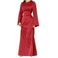 thumbnail image 1 of SCSAlgin Women's Satin Long Sleeved Maxi Dress Sexy Slim Crew Neck Bodycon Pleated Dress Formal Cocktail Party Dresses, 1 of 6