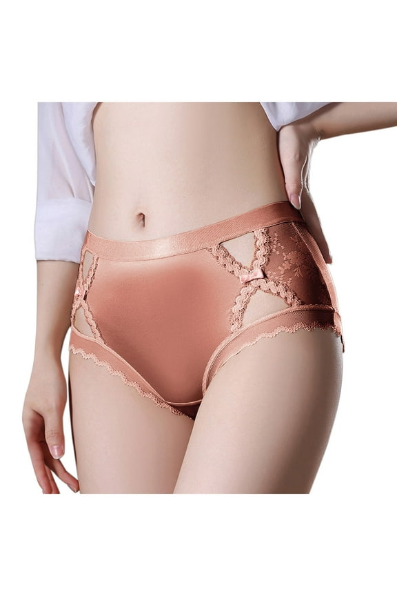 Women's Satin Panties Underwear Sexy Criss Cross Lace Back Full Coverage Hipster Panties Lingerie Briefs