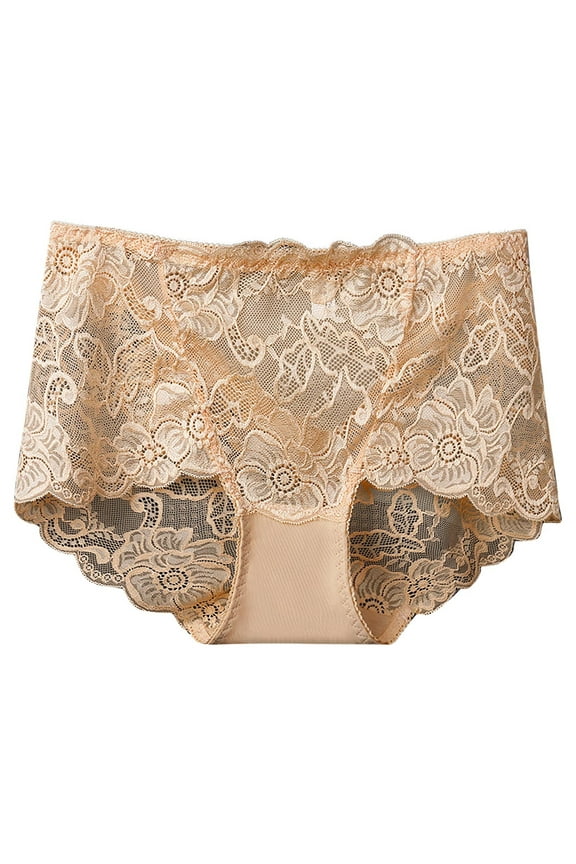 Women's Sexy Lace Panties High-Rise Tummy Control Lingerie Underwear Briefs Floral Lace Panties