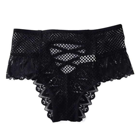 SCSAlgin Women's Sheer Lace Brief Criss Cross Bow Panty Ruffle Frill Trim High Waisted Underwear