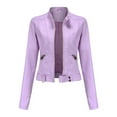 thumbnail image 1 of SCSAlgin Women's Slim Leather Stand Collar Zip Motorcycle Suit Belt Coat Jacket Tops, 1 of 4