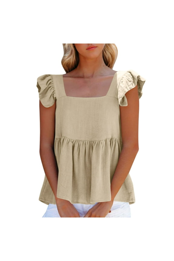Women's Summer Sleeveless Peplum Blouse Square Neck Ruffle Strap Babydoll Tank Top