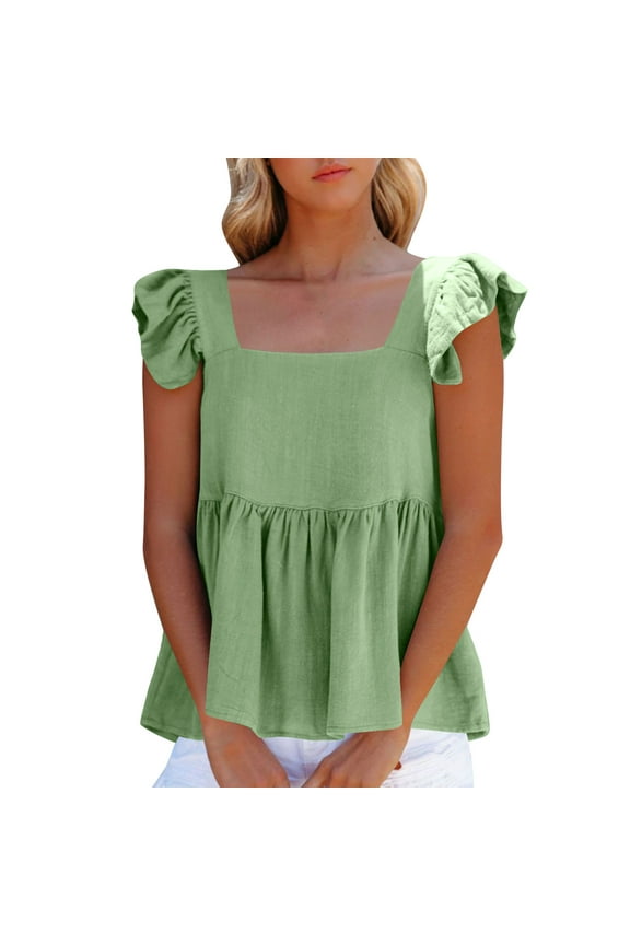 Women's Summer Sleeveless Peplum Blouse Square Neck Ruffle Strap Babydoll Tank Top