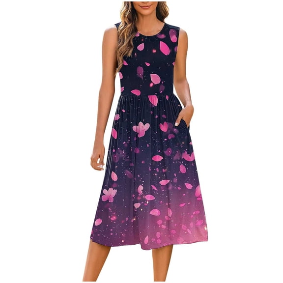 SCSAlgin Women's Summer Tank Midi Dress with Pockets Floral Sleeveless A-Line Casual Loose Dresses Beach Sundress 2025