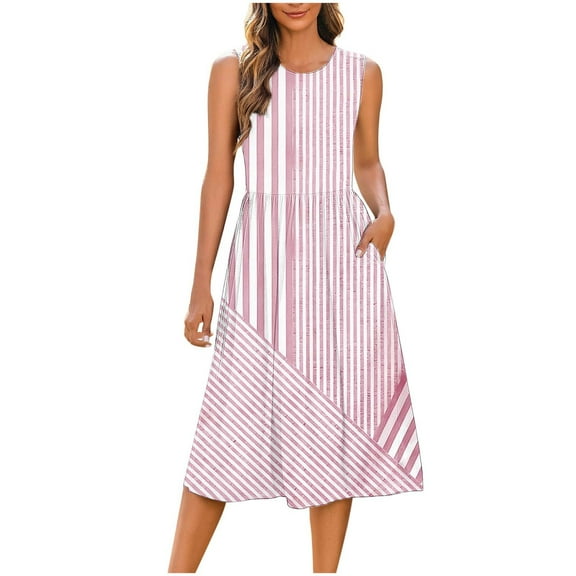 SCSAlgin Women's Summer Tank Midi Dress with Pockets Floral Sleeveless A-Line Casual Loose Dresses Beach Sundress 2025