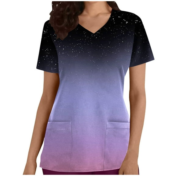 SCSAlgin Women's Uniform Daily Stretch V Neck Stretch Medical Scrub Top With Side Panels