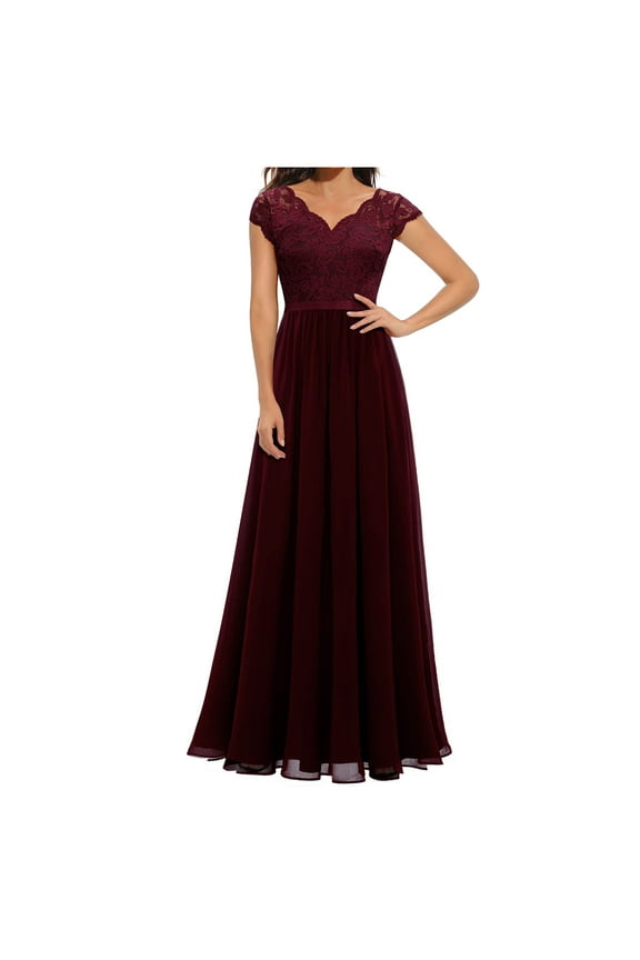 Women's V Neck Sleeveless Lace Bridesmaid Dress Wedding Party Gown