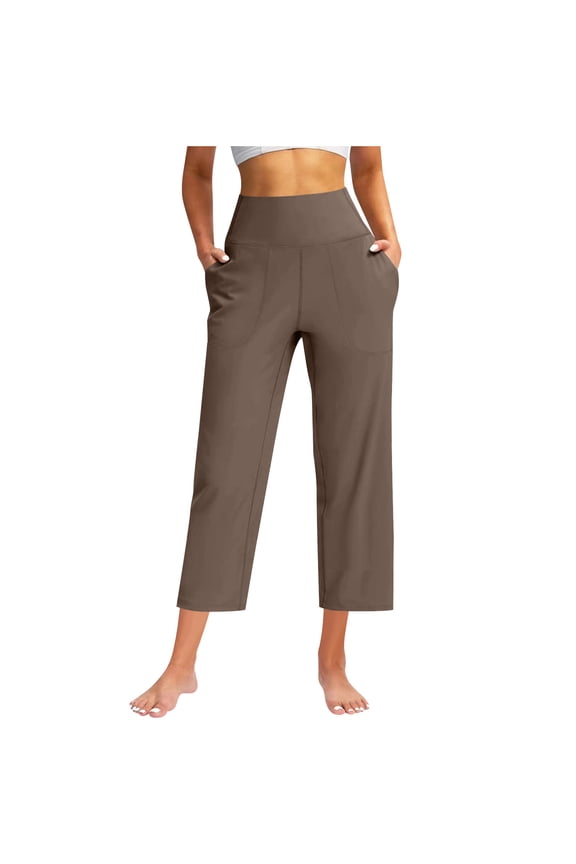 Women's Wide Leg Yoga Capri Pants High Waist Summer Lightweight Loose Cropped Pants with Pockets