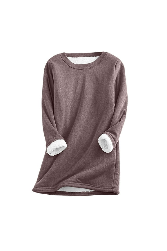 Women's Winter Warm Sherpa Lined Fleece Crewneck Sweatshirt Pullover Loungewear Tunic Tops