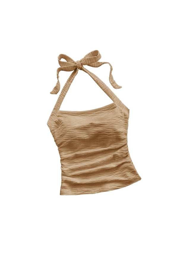 Women's Y2k Halter Tops Open Back Ruched Tie Back Sleeveless Summer Going Out Cami Tops