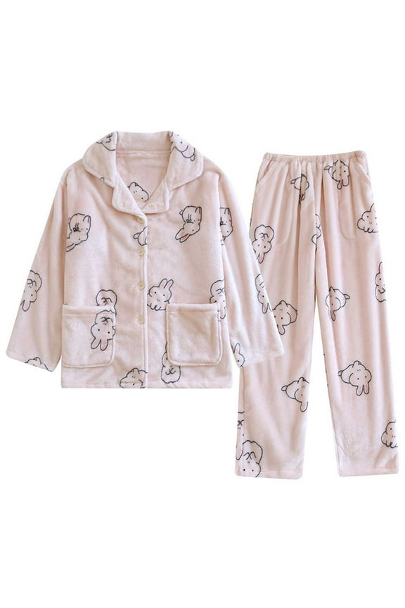 Women's coral fleece pajamas winter thickened flannel suit warmth home service keep warm sleep wear