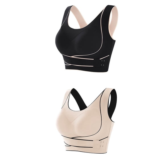 SCSAlgin Womens 2 Pack Wireless Bras No Underwire Posture Corrector Bra Push up Seamless Comfy Support Everyday Bras