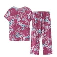 thumbnail image 1 of SCSAlgin Womens 2 Piece Cotton Linen Outfits Summer Casual Short Sleeve Tops Capri Pants Lounge Set for Older Mom, 1 of 2