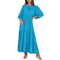 thumbnail image 1 of SCSAlgin Womens 2024 Casual Flutter Solid Dress Puff Sleeve V Neck Lace Up Dresses Smocked Tiered Aline Maxi Dress, 1 of 5