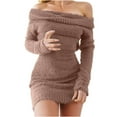 thumbnail image 1 of SCSAlgin Womens 2024 Fall Winter Off Shoulder Sexy Bodycon Sweater Dress Long Sleeve Slim Fit Party Club Mini Dresses, 1 of 5