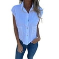 thumbnail image 1 of SCSAlgin Womens Button Down Shirts Short Cap Sleeve Summer Cotton Linen V Neck Collared Blouses Casual Tops, 1 of 7