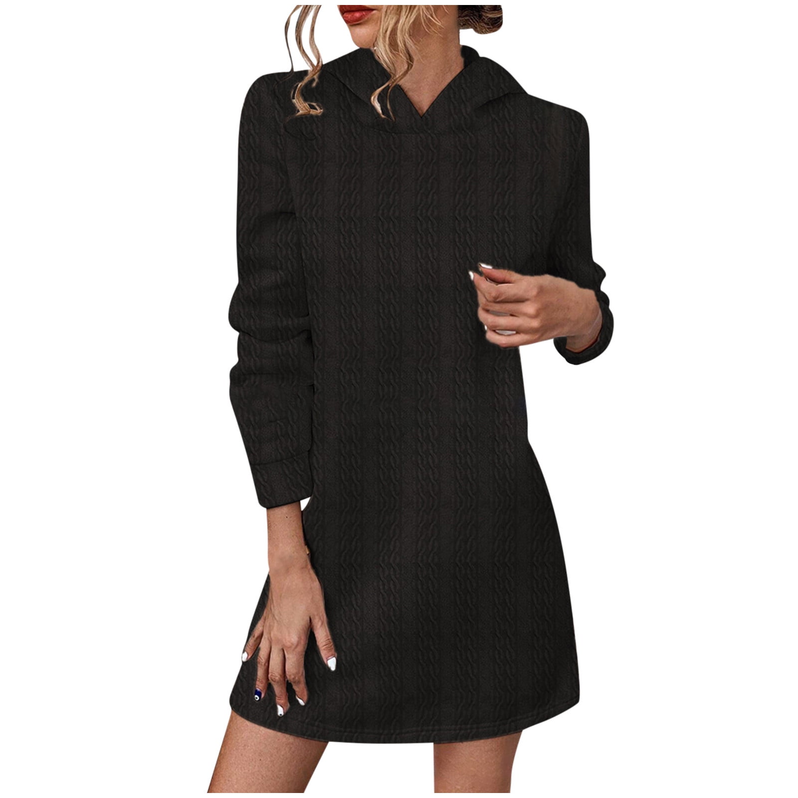 SCSAlgin Womens Cable Knit Sweater Hoodie Dress Sexy Long Sleeve Bodycon  Solid Color Mini Fall Dresses - Walmart.com