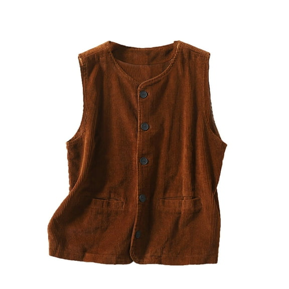 SCSAlgin Womens Corduroy Vests Outerwear 2025 Button-Down Lightweight Waistcoat Sleeveless Jacket Casual Vest