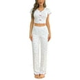 thumbnail image 1 of SCSAlgin Womens Cute Short Sleeve Pajama Set Summer Ribbed Crop Tops and Pants 2 Piece Lounge Sets, 1 of 6