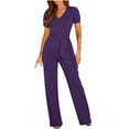 thumbnail image 1 of SCSAlgin Womens Elegant Jumpsuits Sexy Back Zipper Short Sleeve Mid Waist Wide Leg Straight Rompers, 1 of 5
