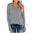 thumbnail image 1 of SCSAlgin Womens Henley Long Sleeve Cotton Shirts Thermal Pullover Casual Loose Fit Solid V Neck Tunic Tops, 1 of 3