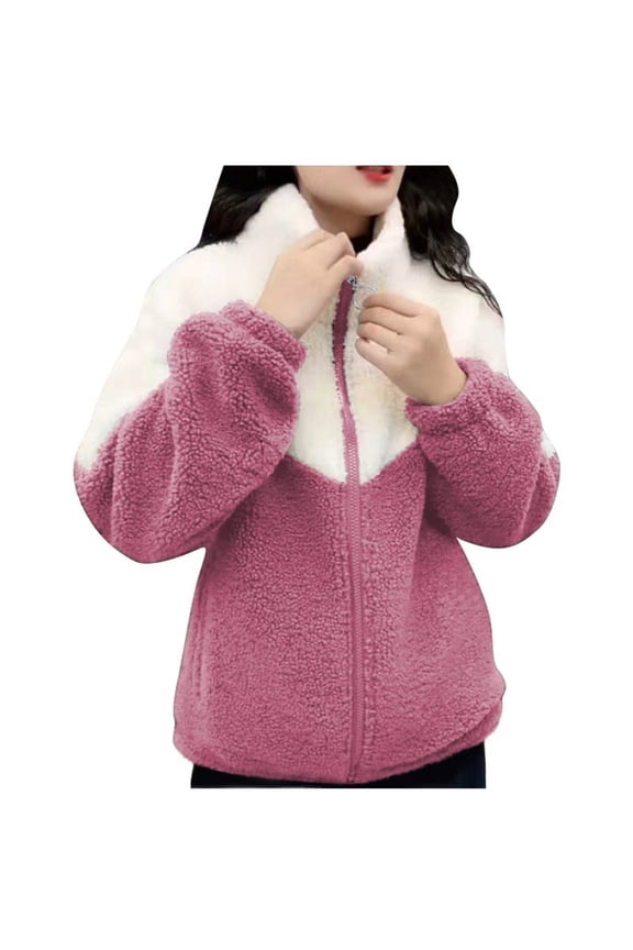 Womens Jacket Colored Thickened Lamb Fleece Long Sleeve Mid Length Overcoat Warm Topcoat
