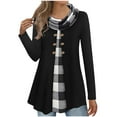 thumbnail image 1 of SCSAlgin Womens Long Sleeve Cowl Neck Warm Splicing Tunic Tops with Buttons, 1 of 2