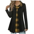 thumbnail image 1 of SCSAlgin Womens Long Sleeve Cowl Neck Warm Splicing Tunic Tops with Buttons, 1 of 2
