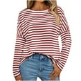 thumbnail image 1 of SCSAlgin Womens Long Sleeve Tops 2024 Striped Shirt Women Drop Shoulder Boat Neck Tops Loose Fit Casual Shirts, 1 of 7