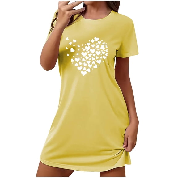 SCSAlgin Womens Nightgowns Cotton Sleepwear Sleep Shirt Short Sleeve Nightshirt Print Sleepshirt