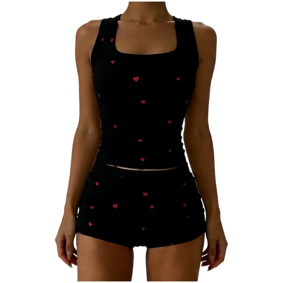 SCSAlgin Womens Pajama Sets Casual Sleeveless Tank Top and Shorts Ribbed Knit 2 Piece Lounge Set