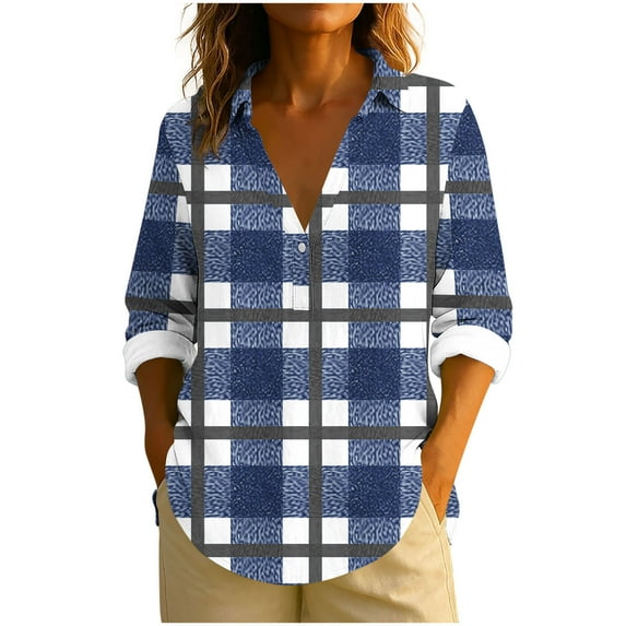 SCSAlgin Womens Plaid Shirts Dressy Cuffed Long Sleeve Tops Casual Loose Work Blouses