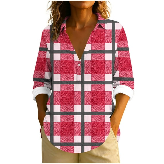 SCSAlgin Womens Plaid Shirts Dressy Cuffed Long Sleeve Tops Casual Loose Work Blouses