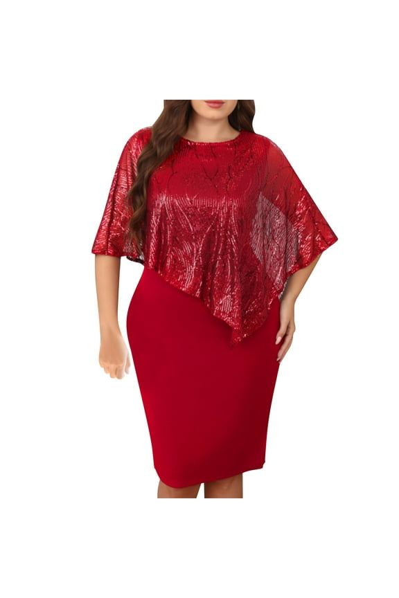 Womens Plus Size Sequin Party Dress 2 Piece Cocktail Formal Dress with Jacket Mother of The Bride Dress Sets